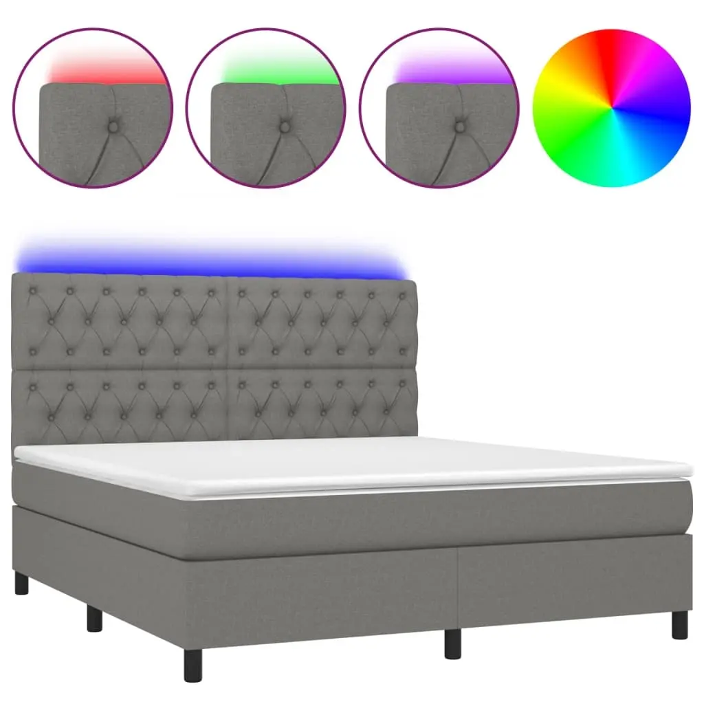 Box Spring Bed with Mattress&LED Dark Grey 153x203 cm Queen Size Fabric 3145229 - Furniture