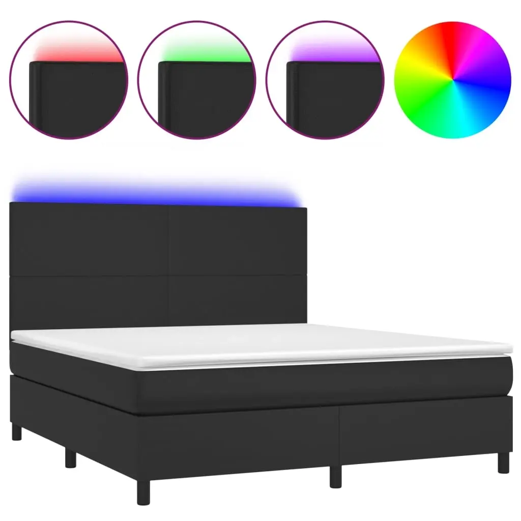 Box Spring Bed with Mattress&LED Black 153x203 cm Queen Size Faux Leather 3145235 - Furniture