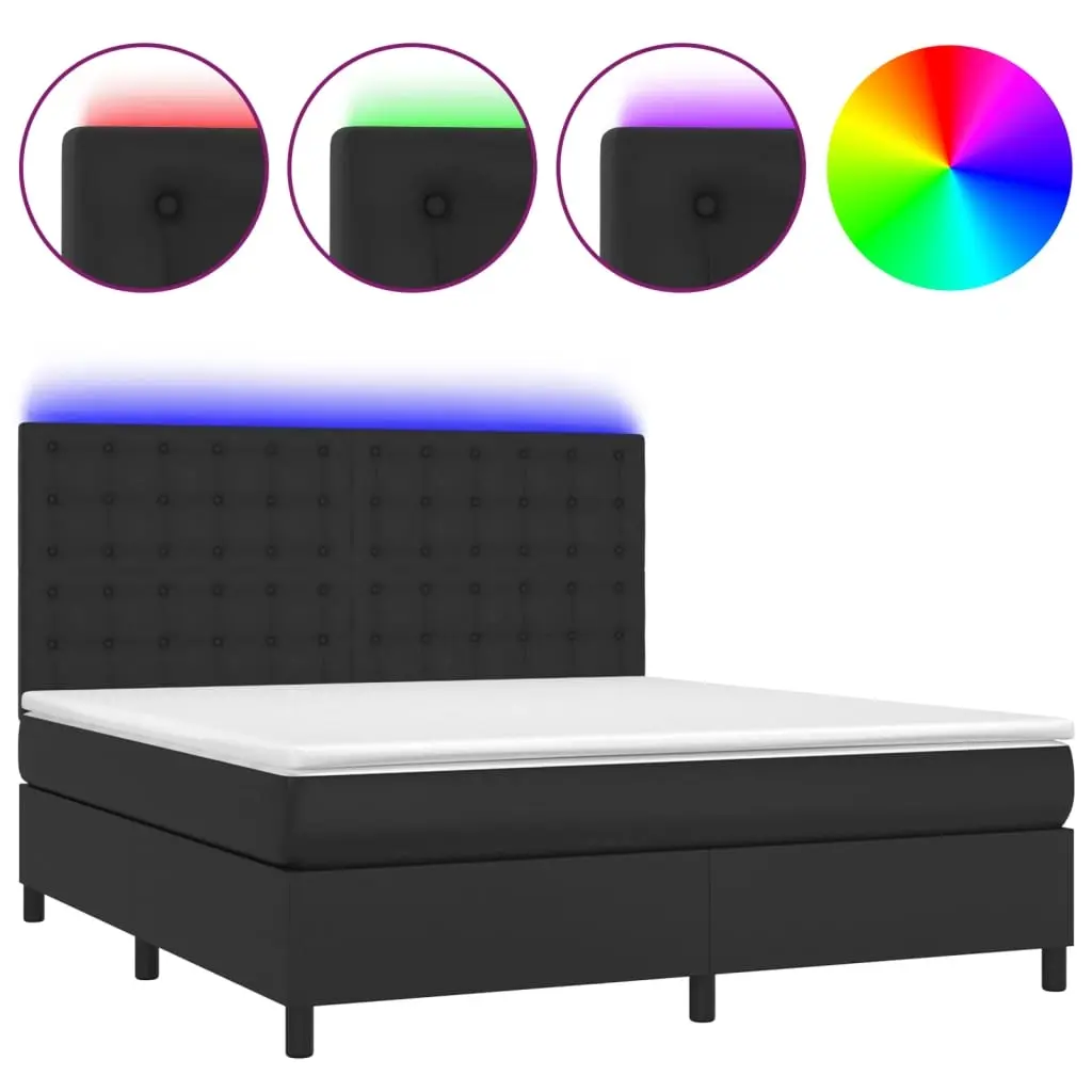 Box Spring Bed with Mattress&LED Black 153x203 cm Queen Size Faux Leather 3145241 - Furniture