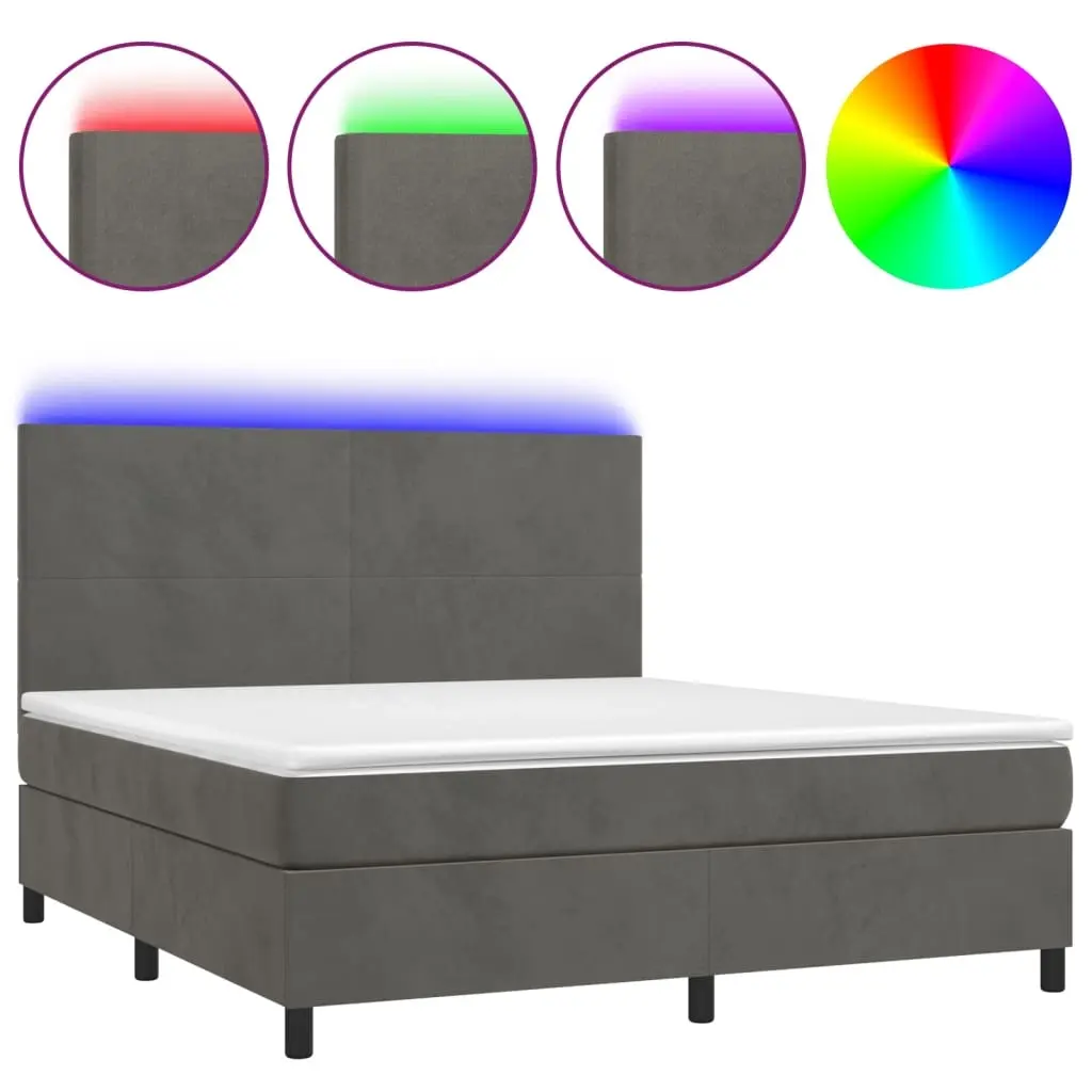 Box Spring Bed with Mattress&LED Dark Grey 153x203 cm Queen Size Velvet 3145244 - Furniture