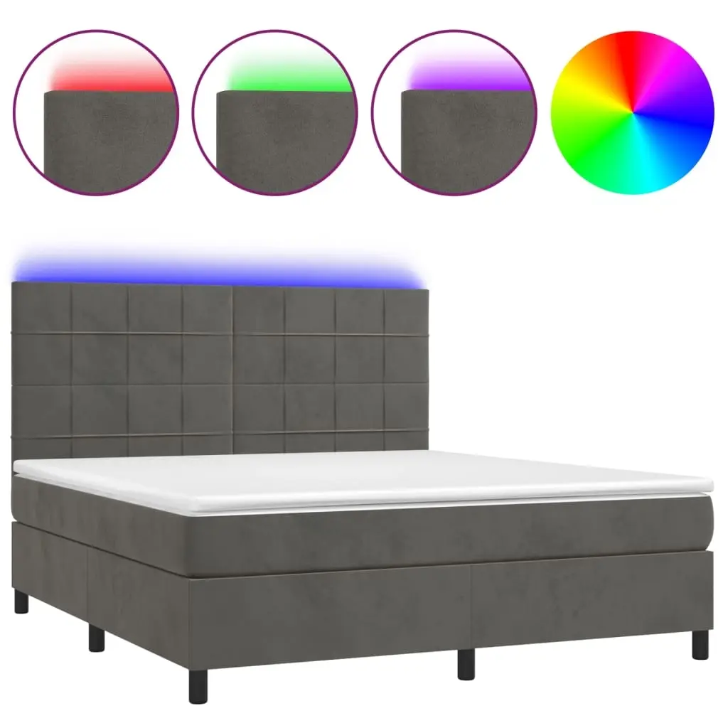 Box Spring Bed with Mattress&LED Dark Grey 153x203 cm Queen Size Velvet 3145250 - Furniture