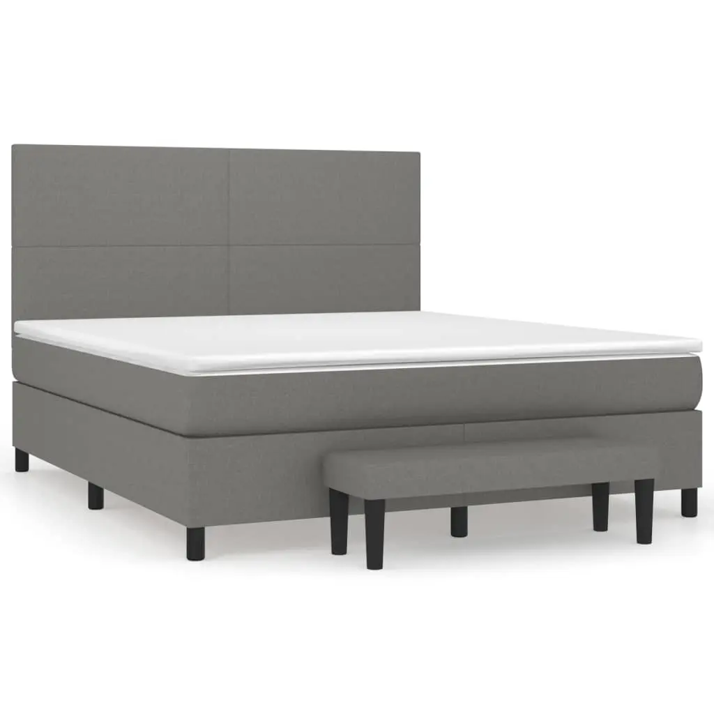 Box Spring Bed with Mattress Dark Grey 153x203 cm Queen Size Fabric 3145316 - Furniture