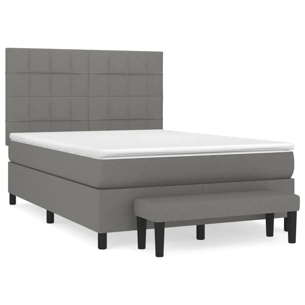 Box Spring Bed with Mattress Dark Grey 137x187 cm Double Size Fabric 3145321 - Furniture