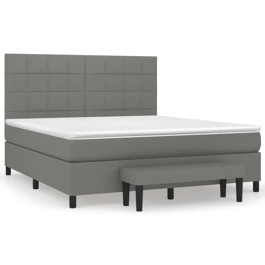 Box Spring Bed with Mattress Dark Grey 153x203 cm Queen Size Fabric 3145322 - Furniture