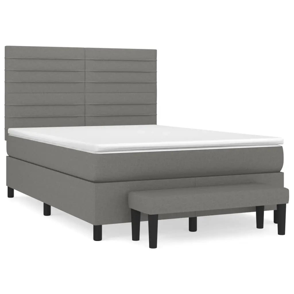 Box Spring Bed with Mattress Dark Grey 137x187 cm Double Size Fabric 3145324 - Furniture