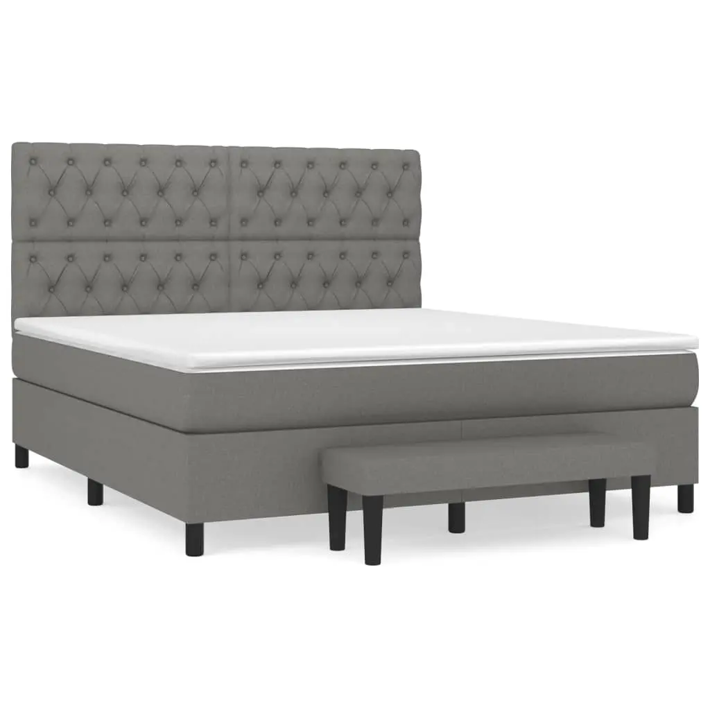 Box Spring Bed with Mattress Dark Grey 153x203 cm Queen Size Fabric 3145331 - Furniture