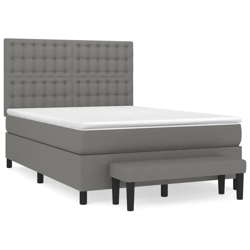 Box Spring Bed with Mattress Dark Grey 137x187 cm Double Size Fabric 3145333 - Furniture