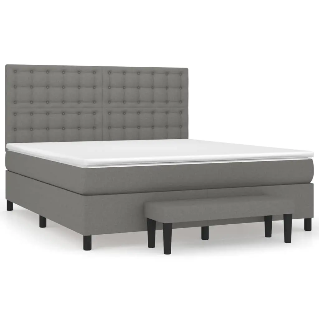 Box Spring Bed with Mattress Dark Grey 153x203 cm Queen Size Fabric 3145334 - Furniture