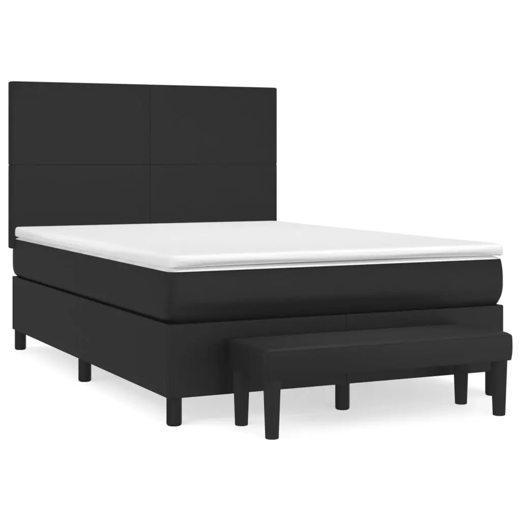 Box Spring Bed with Mattress Black 137x187 cm Double Size Faux Leather 3145336 - Furniture