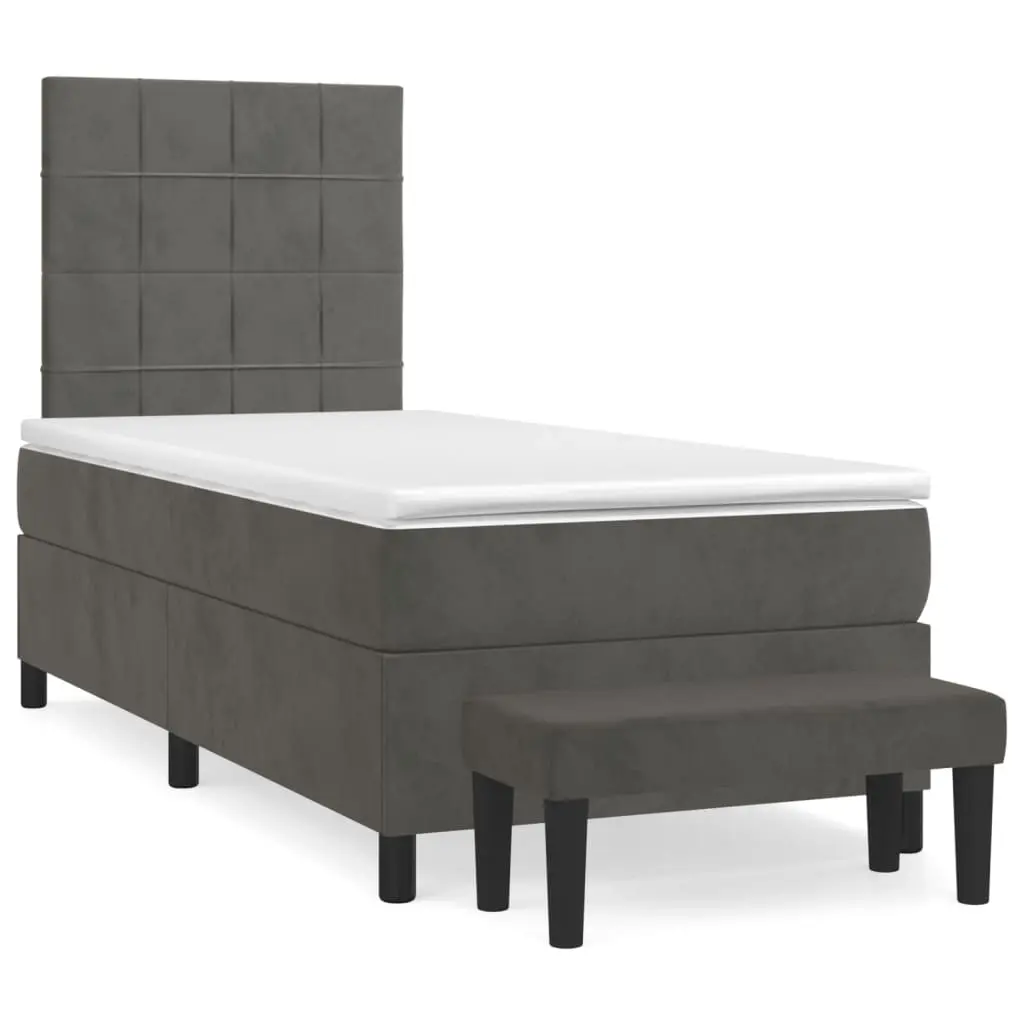 Box Spring Bed with Mattress Dark Grey 106x203 cm King Single Size Velvet 3145353 - Furniture