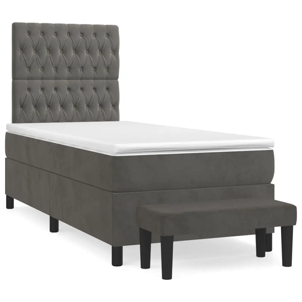 Box Spring Bed with Mattress Dark Grey 106x203 cm King Single Size Velvet 3145362 - Furniture