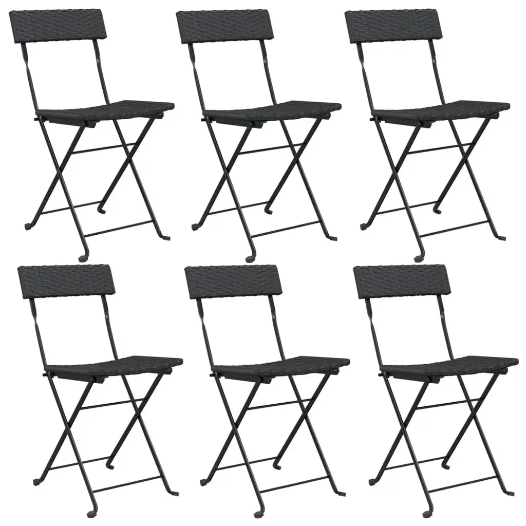 Folding Bistro Chairs 6 pcs Black Poly Rattan and Steel 3152113 - Furniture
