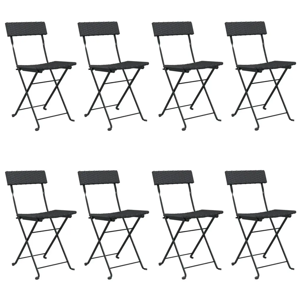 Folding Bistro Chairs 8 pcs Black Poly Rattan and Steel 3152114 - Furniture