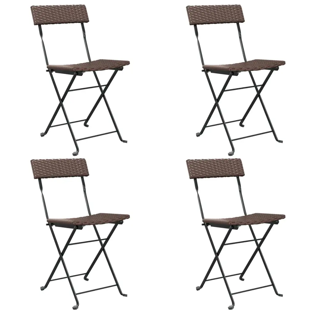 Folding Bistro Chairs 4 pcs Brown Poly Rattan and Steel 3152115 - Furniture