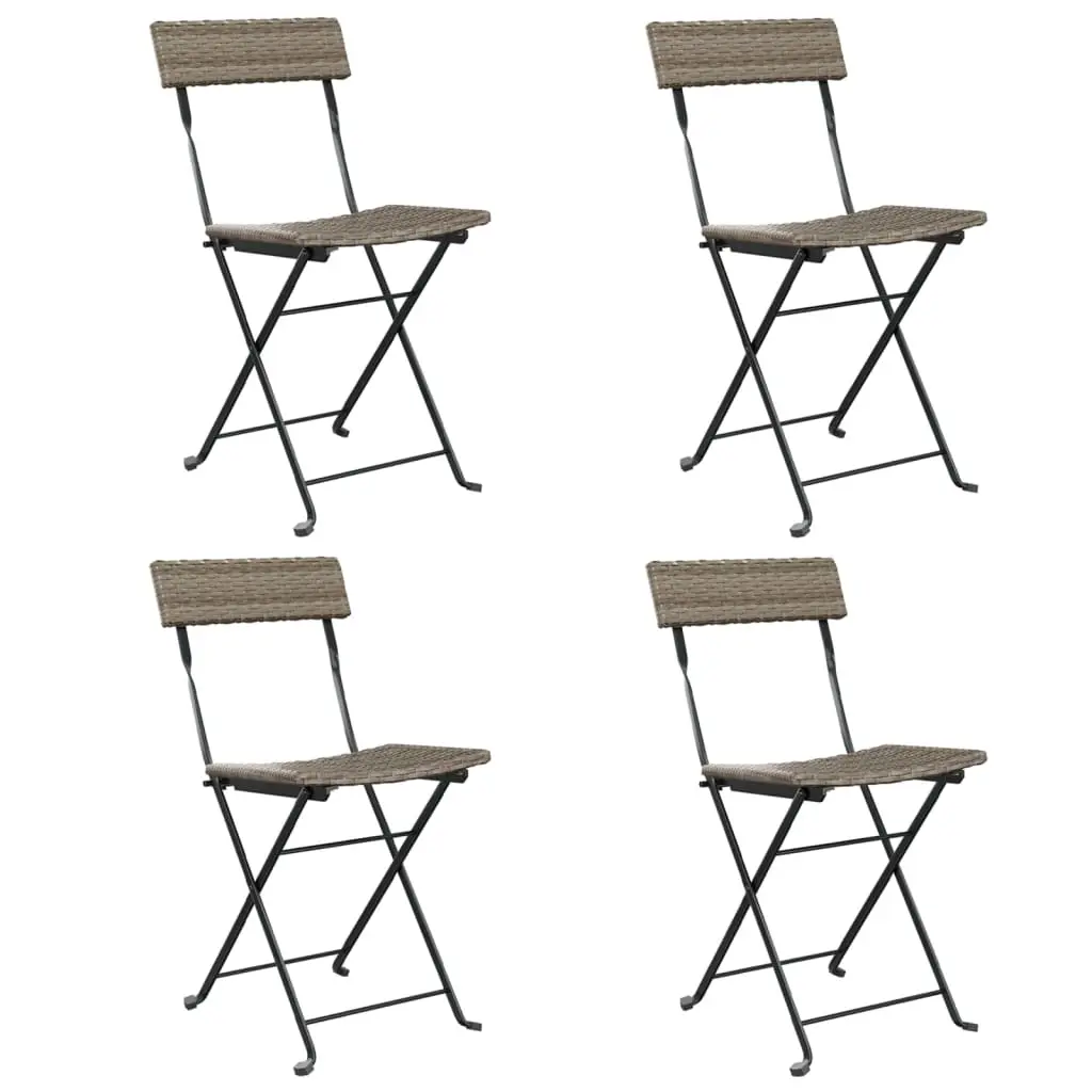 Folding Bistro Chairs 4 pcs Grey Poly Rattan and Steel 3152118 - Furniture