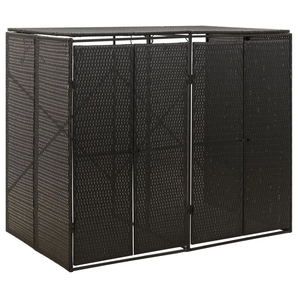 Double Wheelie Bin Shed Black 140x80x117 cm Poly Rattan 319861 - Home & Garden