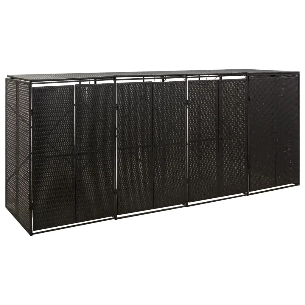 Quadruple Wheelie Bin Shed Black 274x80x117 cm Poly Rattan 319863 - Home & Garden