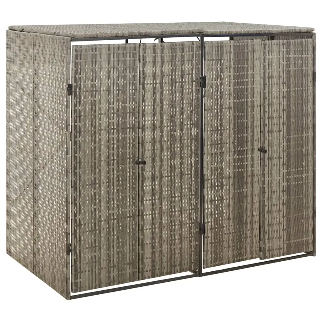 Double Wheelie Bin Shed Grey 140x80x117 cm Poly Rattan 319865 - Home & Garden