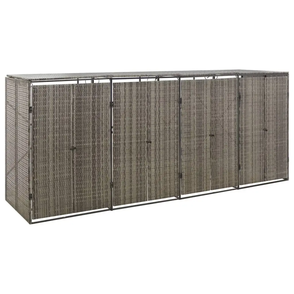 Quadruple Wheelie Bin Shed Grey 274x80x117 cm Poly Rattan 319867 - Home & Garden
