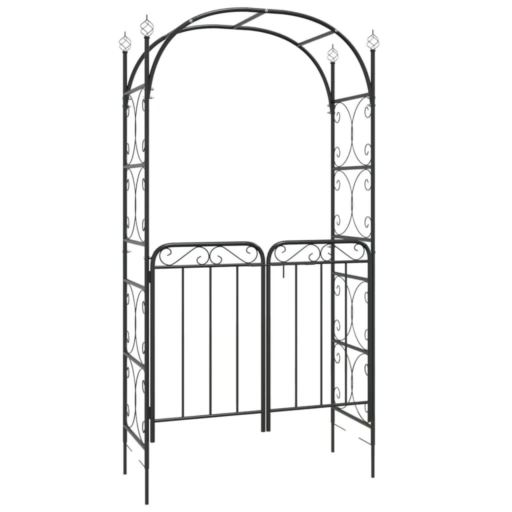 Garden Arch with Gate Black 108x45x235 cm Steel 319352 - Home & Garden