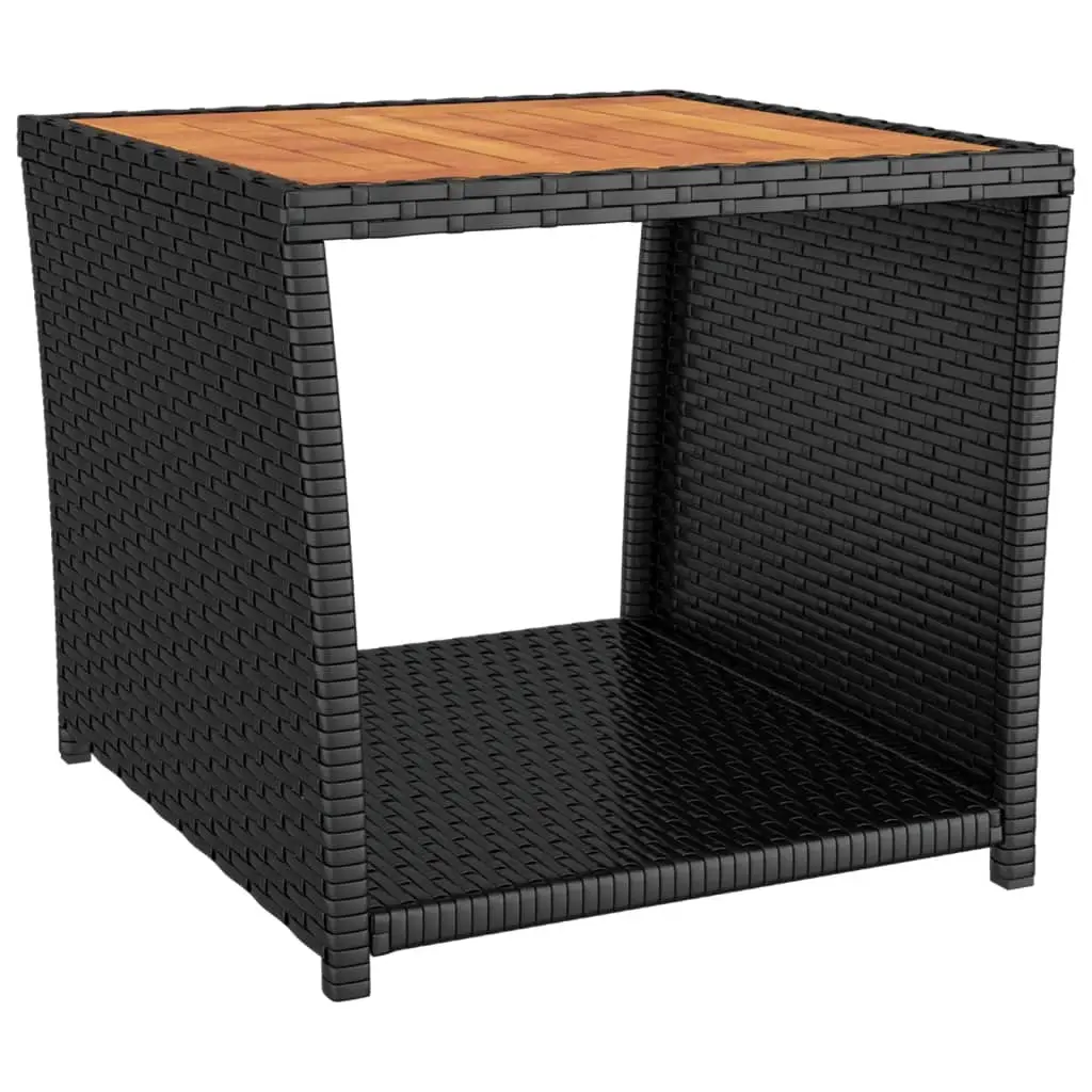 Tea Table with Wooden Top Black Poly Rattan&Solid Wood Acacia 319558 - Furniture