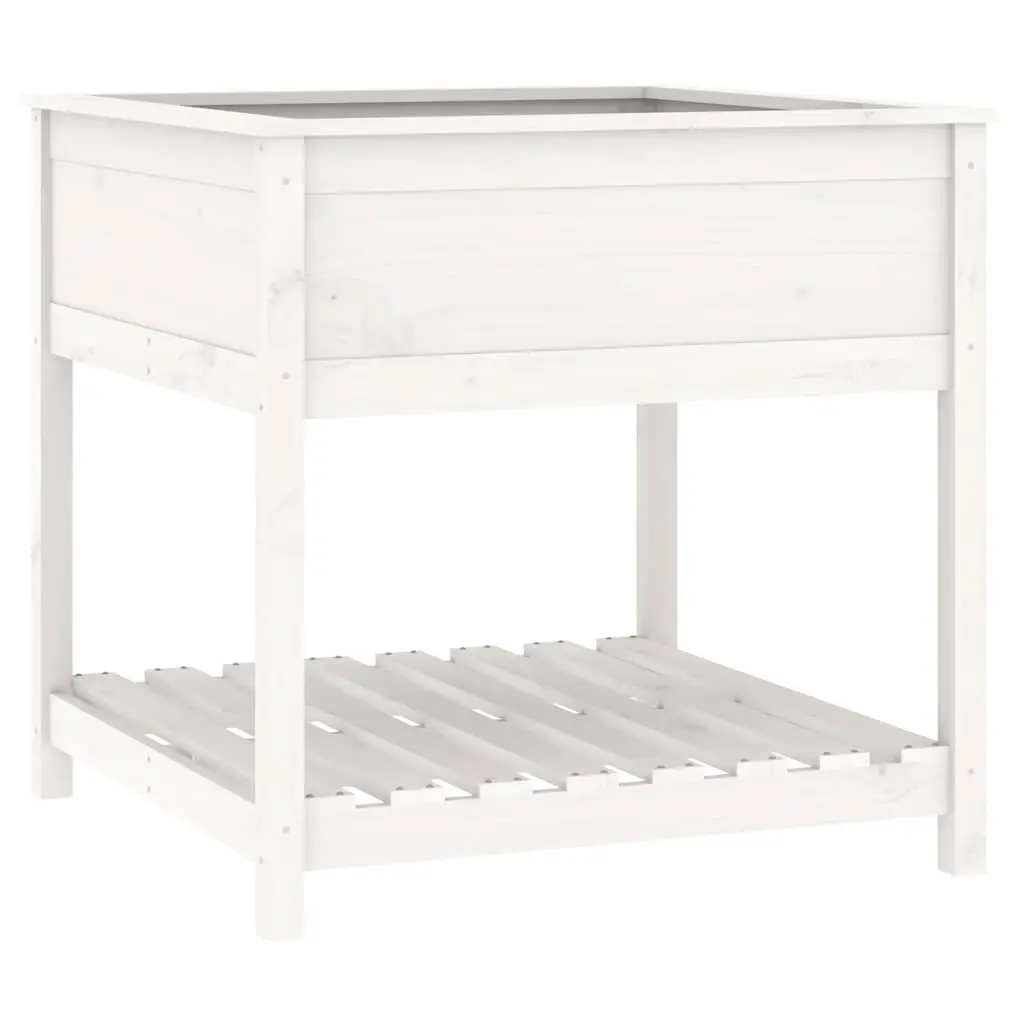 Planter with Shelf White 82.5x82.5x81 cm Solid Wood Pine 823795 - Home & Garden