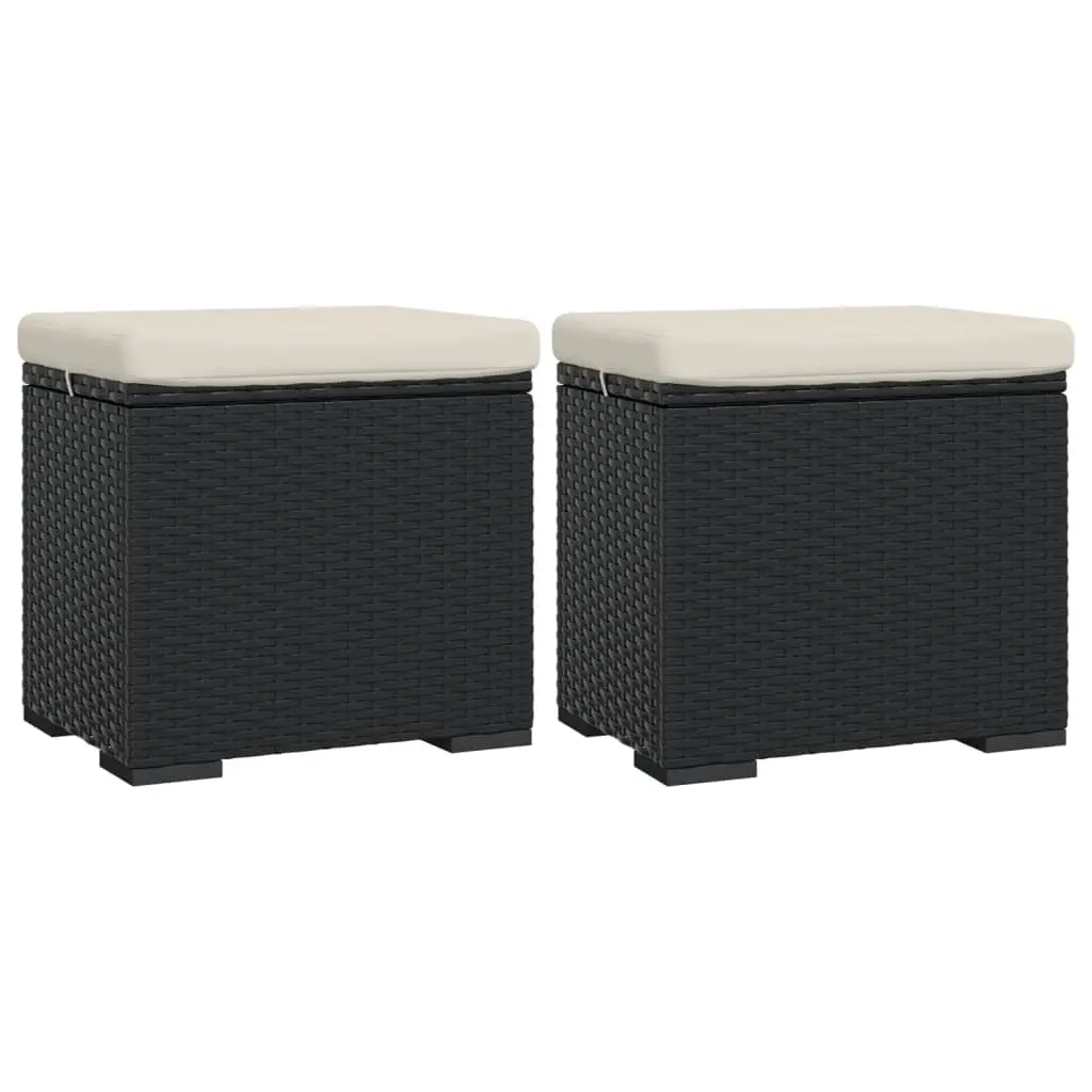 Ottomans with Cushions 2 pcs Black 40x30x40 cm Poly Rattan 319394 - Up to 65% off Outdoor Furniture