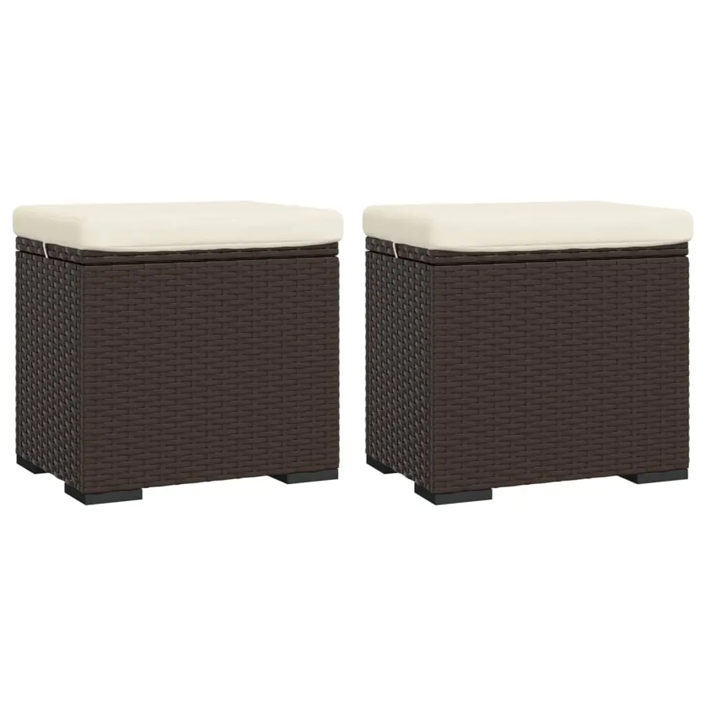 Ottomans with Cushions 2 pcs Brown 40x30x40 cm Poly Rattan 319395 - Up to 65% off Outdoor Furniture