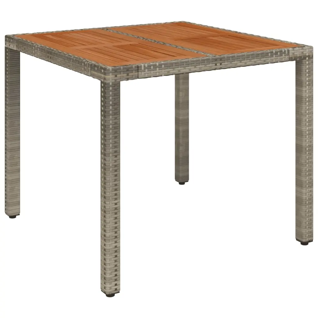 Garden Table with Wooden Top Grey 90x90x75 cm Poly Rattan 319898 - Furniture