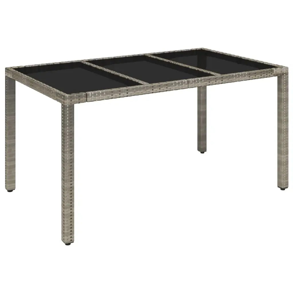 Garden Table with Glass Top Grey 150x90x75 cm Poly Rattan 319900 - Furniture
