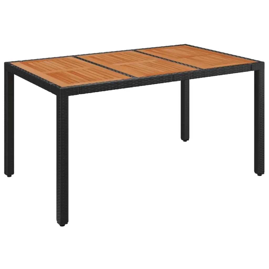 Garden Table with Wooden Top Black 150x90x75 cm Poly Rattan 319901 - Furniture