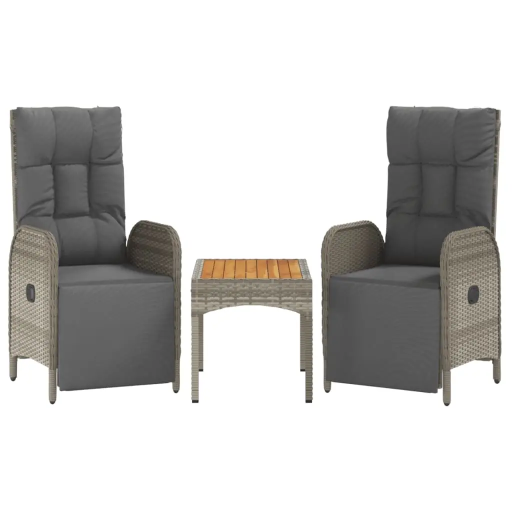 Garden Reclining Chairs 2 pcs with Table Grey Poly Rattan 319909 - Furniture