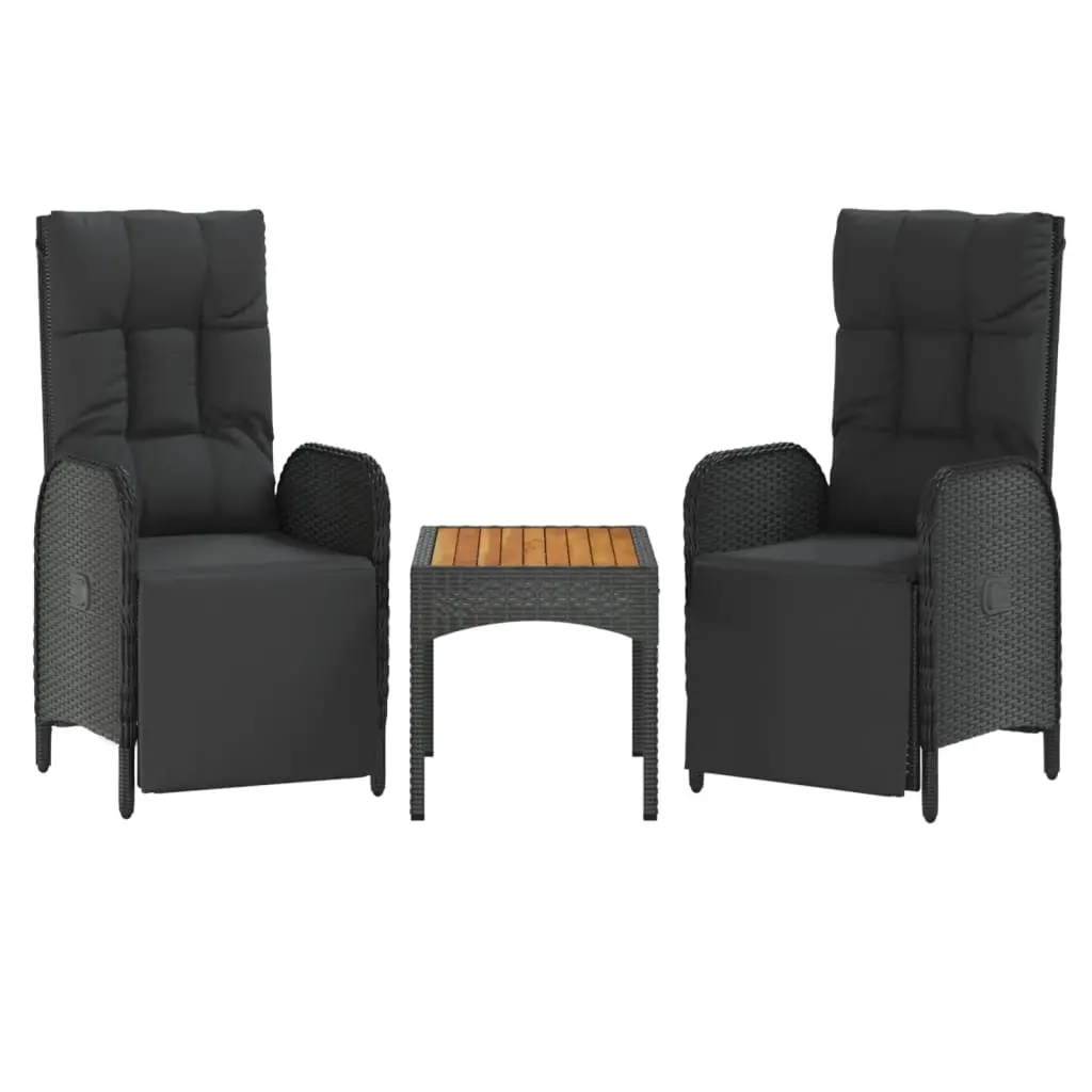 Garden Reclining Chairs 2 pcs with Table Black Poly Rattan 319910 - Furniture