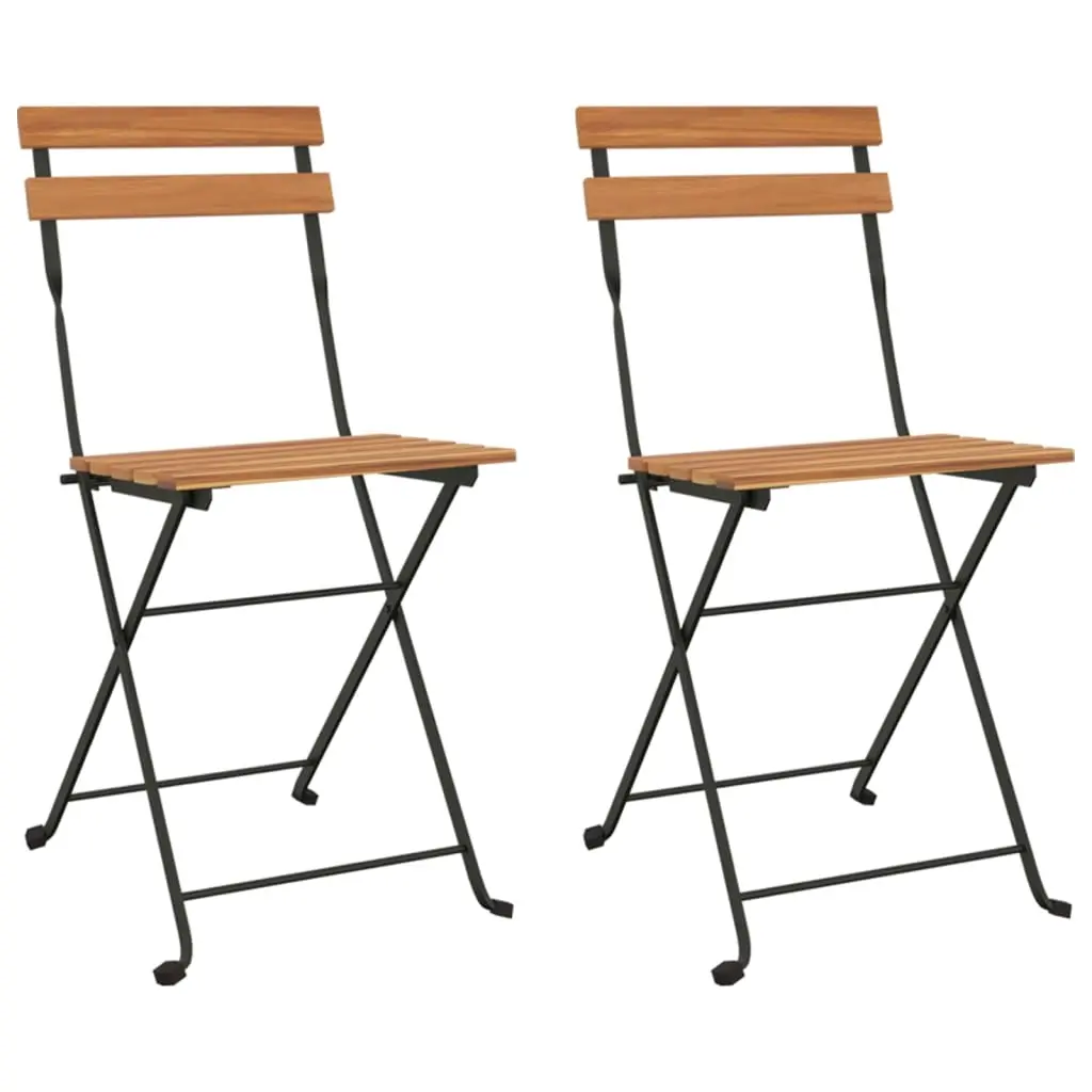 Folding Bistro Chairs 2 pcs Solid Wood Teak and Steel 319979 - Furniture