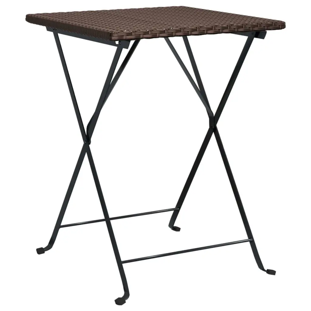 Folding Bistro Table Brown 55x54x71 cm Poly Rattan 319984 - Furniture
