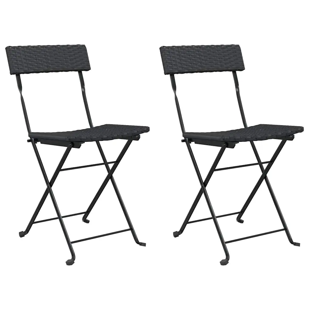 Folding Bistro Chairs 2 pcs Black Poly Rattan and Steel 319986 - Furniture