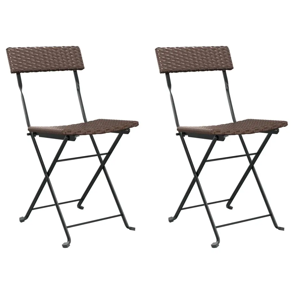 Folding Bistro Chairs 2 pcs Brown Poly Rattan and Steel 319987 - Furniture