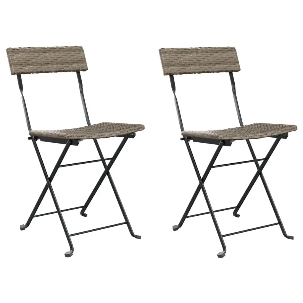 Folding Bistro Chairs 2 pcs Grey Poly Rattan and Steel 319988 - Furniture