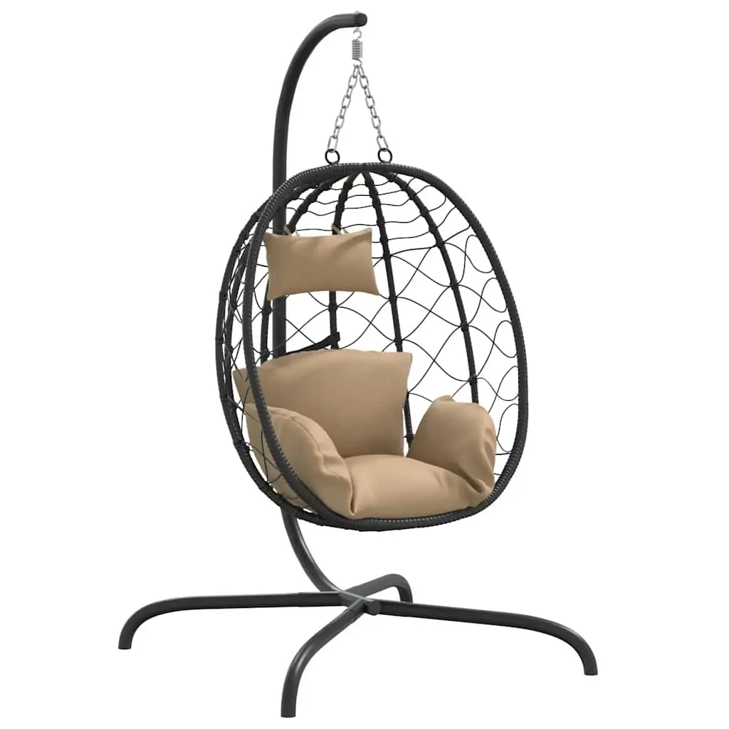 Hanging Egg Chair with Cushion Taupe Poly Rattan&Steel 360047 - Home & Garden