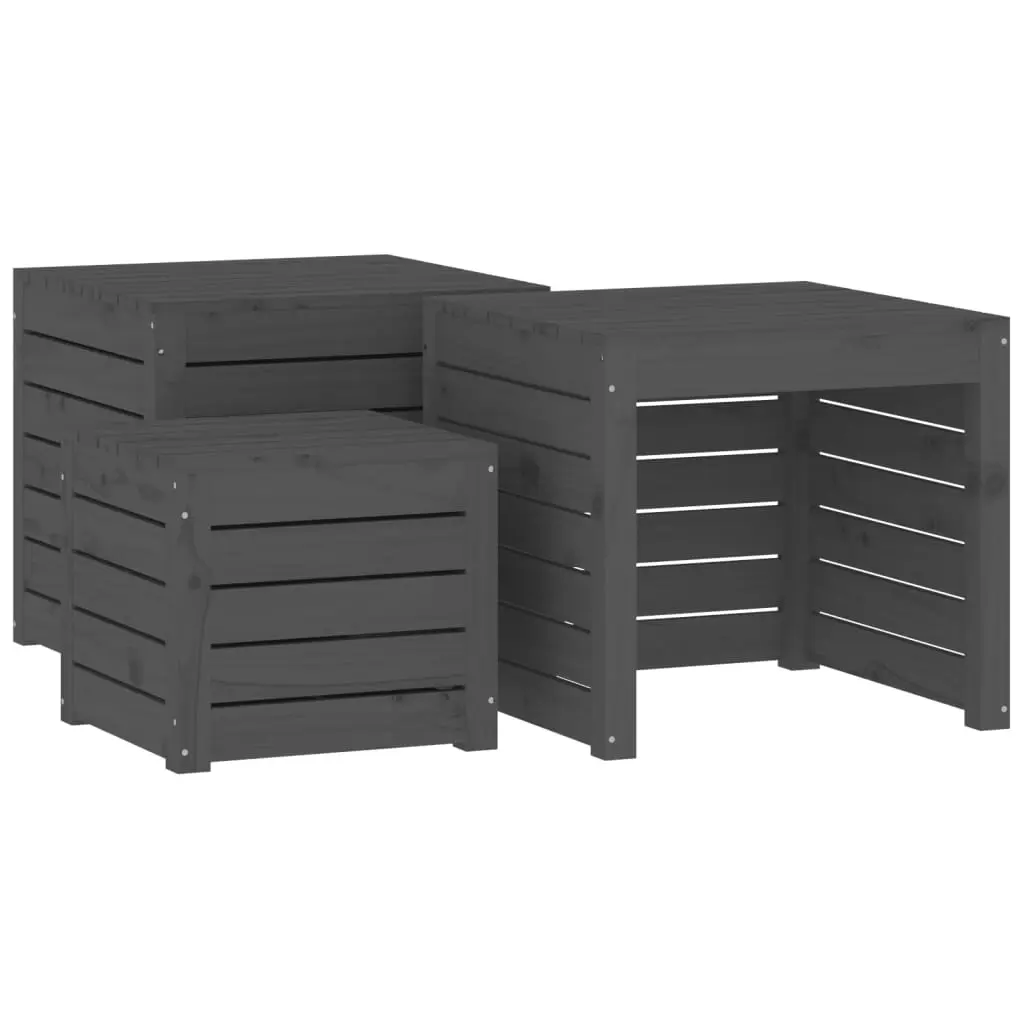 3 Piece Garden Box Set Grey Solid Wood Pine 823957 - Outdoor Storage Boxes - Up to 60% off