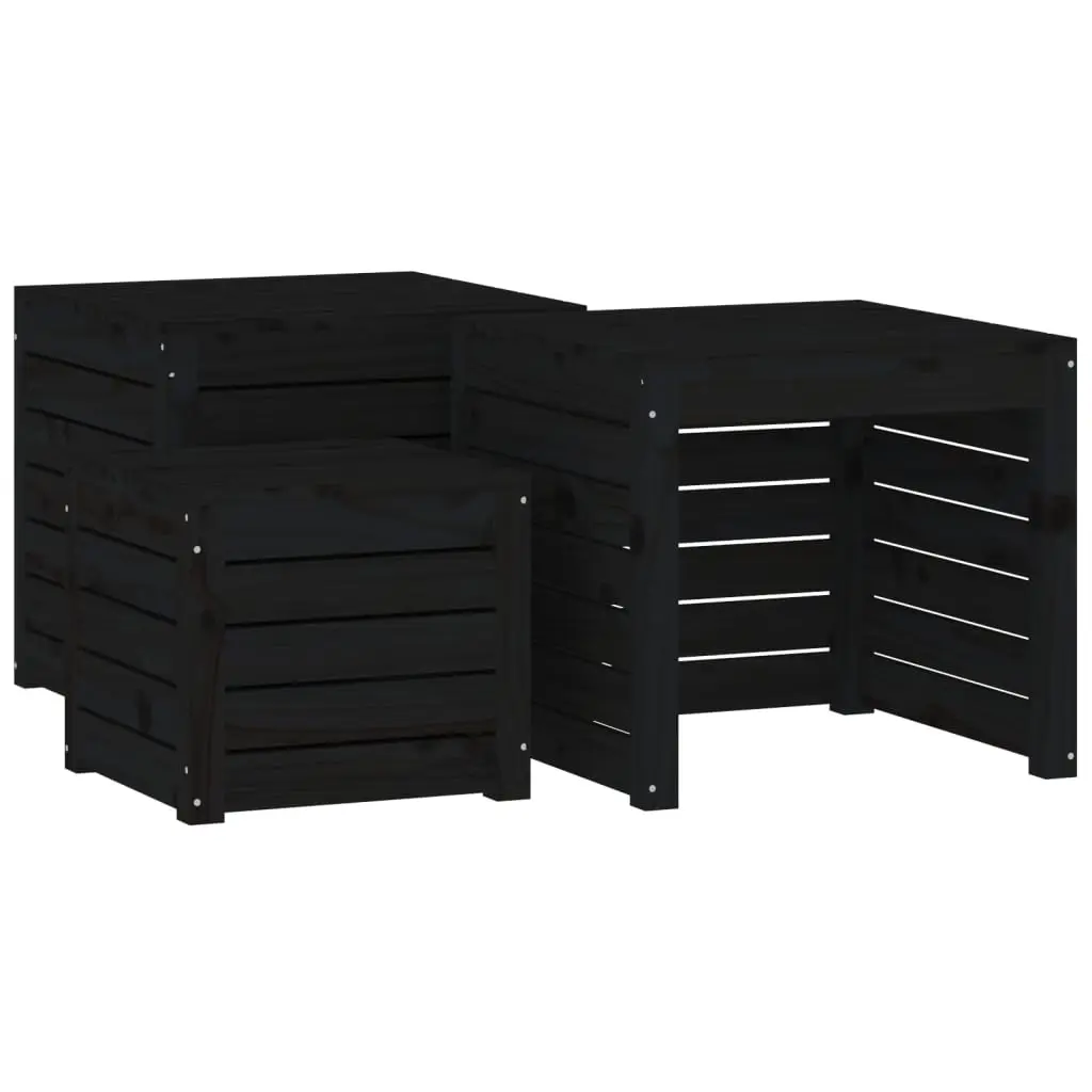 3 Piece Garden Box Set Black Solid Wood Pine 823959 - Outdoor Storage Boxes - Up to 60% off