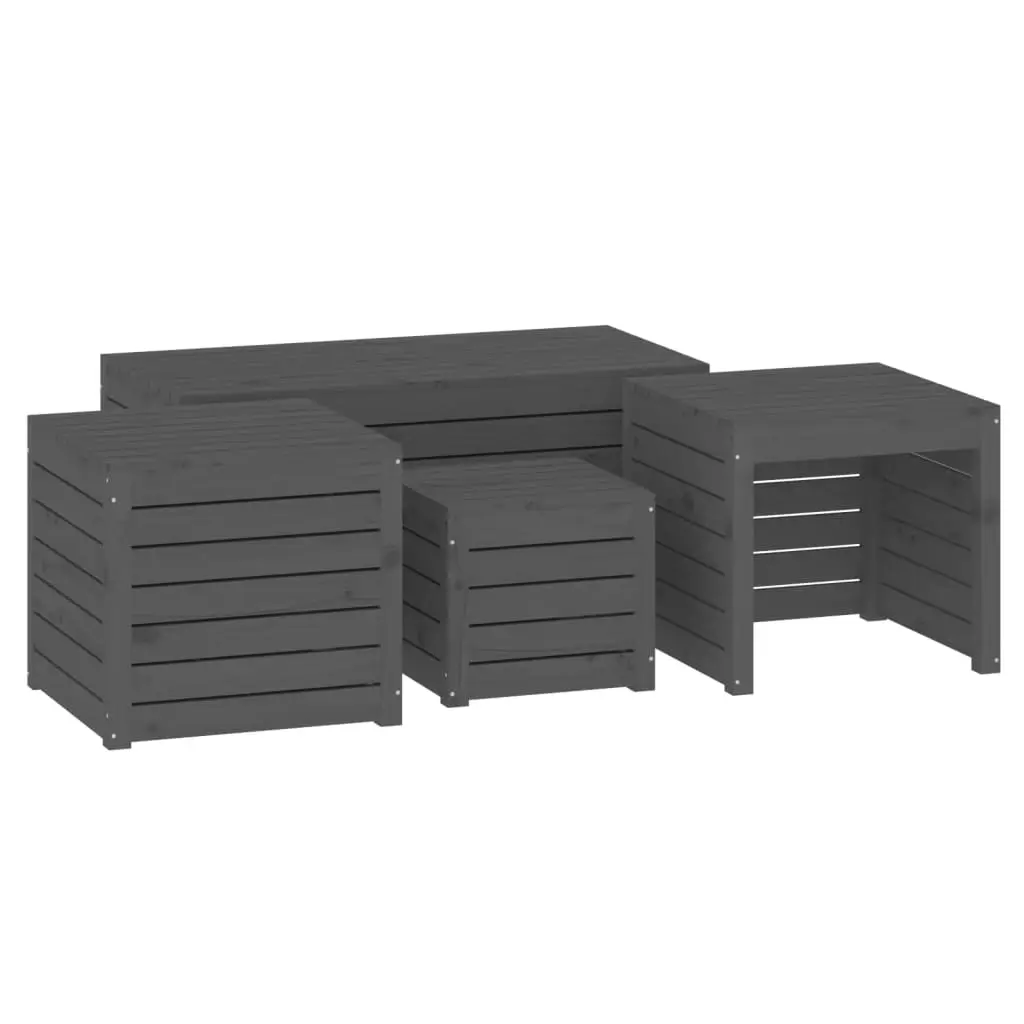 4 Piece Garden Box Set Grey Solid Wood Pine 3154668 - Outdoor Storage Boxes - Up to 60% off