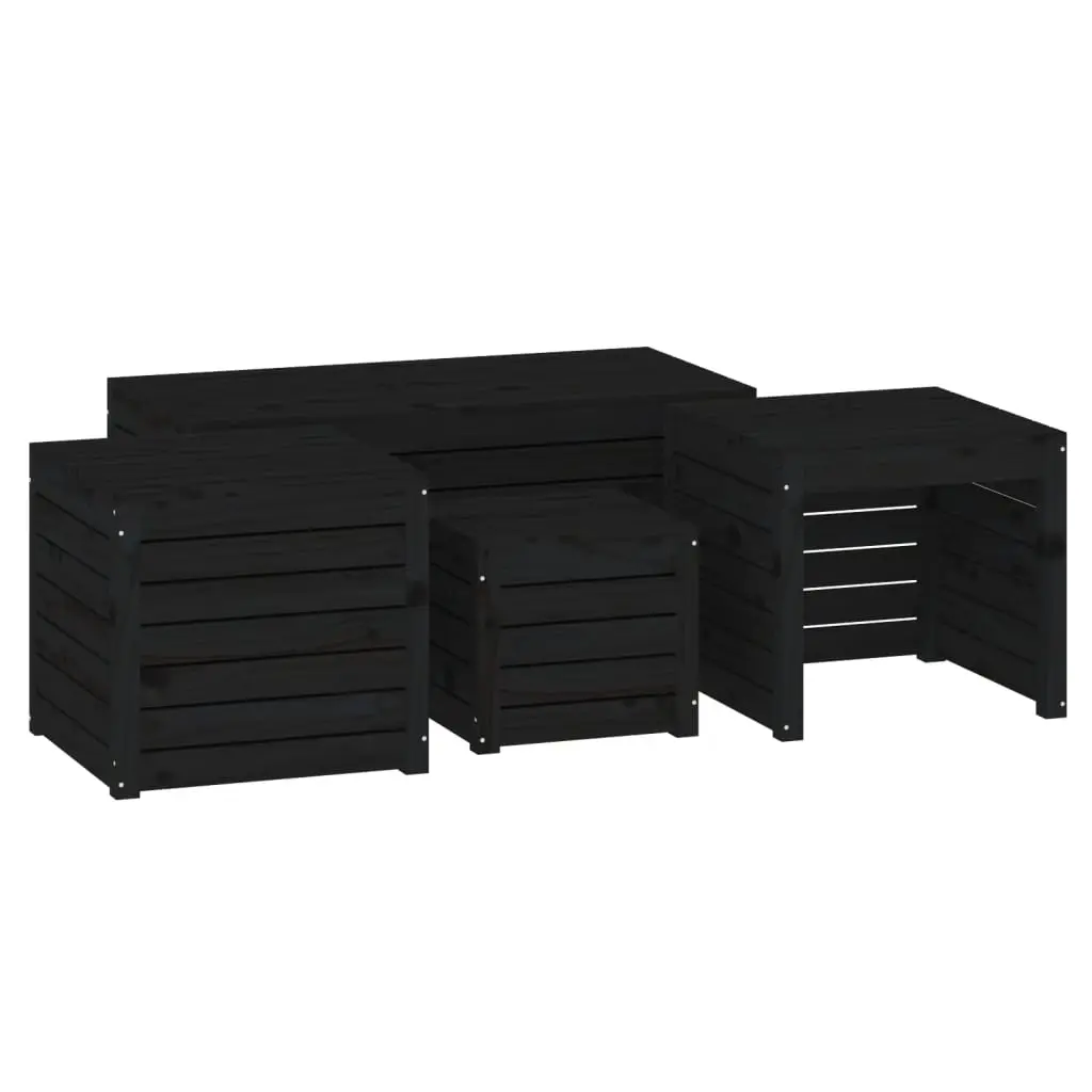 4 Piece Garden Box Set Black Solid Wood Pine 3154670 - Outdoor Storage Boxes - Up to 60% off