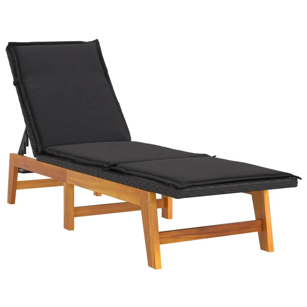 Sun Lounger with Cushion Poly Rattan&Solid Wood Acacia 319723 - Furniture