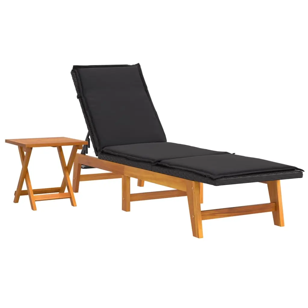 Sun Lounger with Table Poly Rattan and Solid Wood Acacia 319724 - Furniture