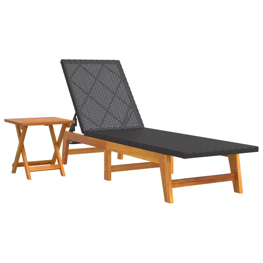 Sun Lounger with Table Poly Rattan and Solid Wood Acacia 319727 - Furniture