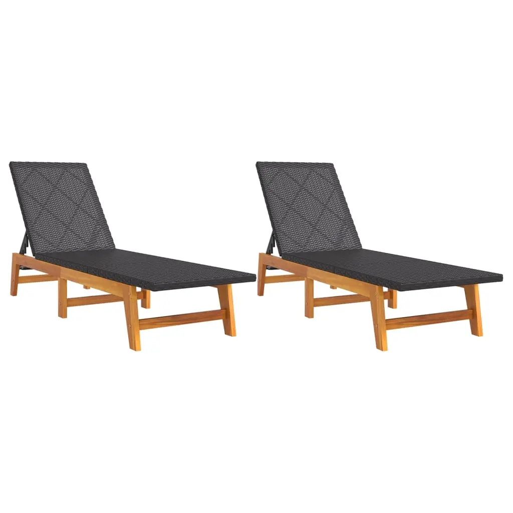 Sun Loungers 2 pcs Black and Brown Poly Rattan&Solid Wood Acacia 319728 - Furniture