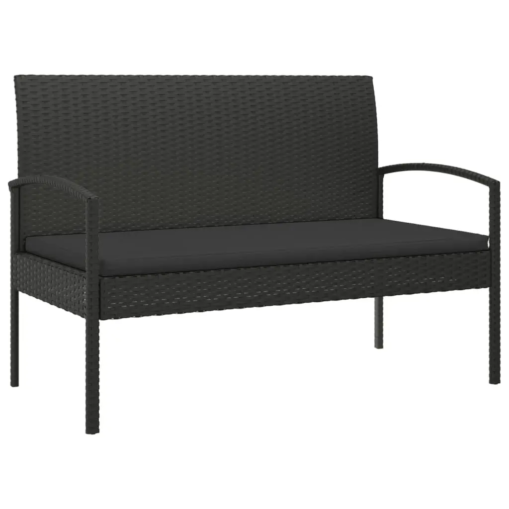 Garden Bench with Cushion Black 105 cm Poly Rattan 362168 - Furniture