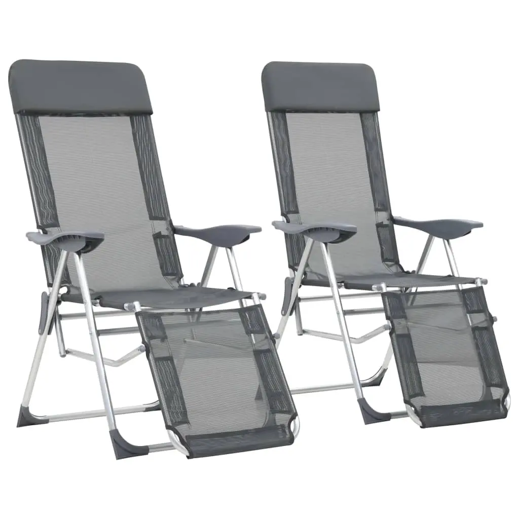 Folding Camping Chairs with Footrests 2 pcs Grey Textilene 360145 - Furniture