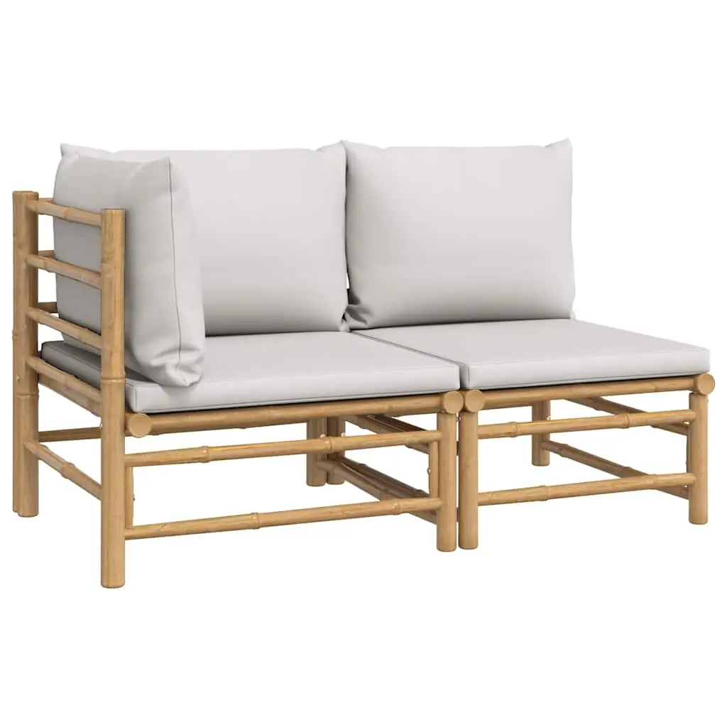 2 Piece Garden Lounge Set with Light Grey Cushions Bamboo 362276 - Furniture